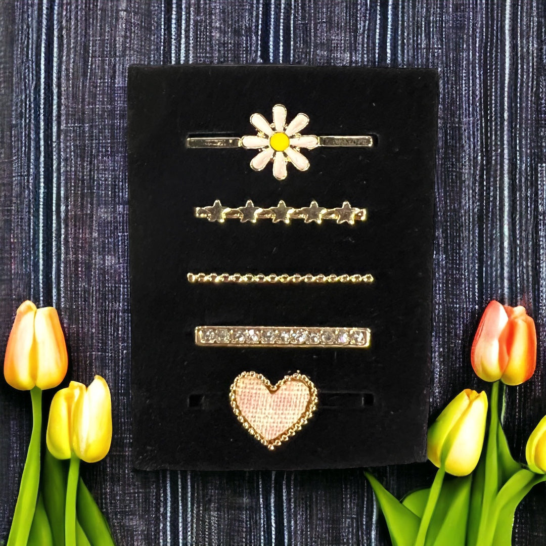 5 Piece Gold Daisy N Hearts Watch Band Charm Set