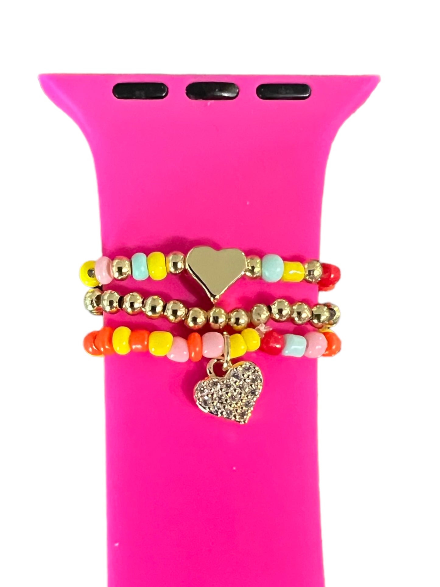 Multicolored Heart Beaded Watch Band Charm Set