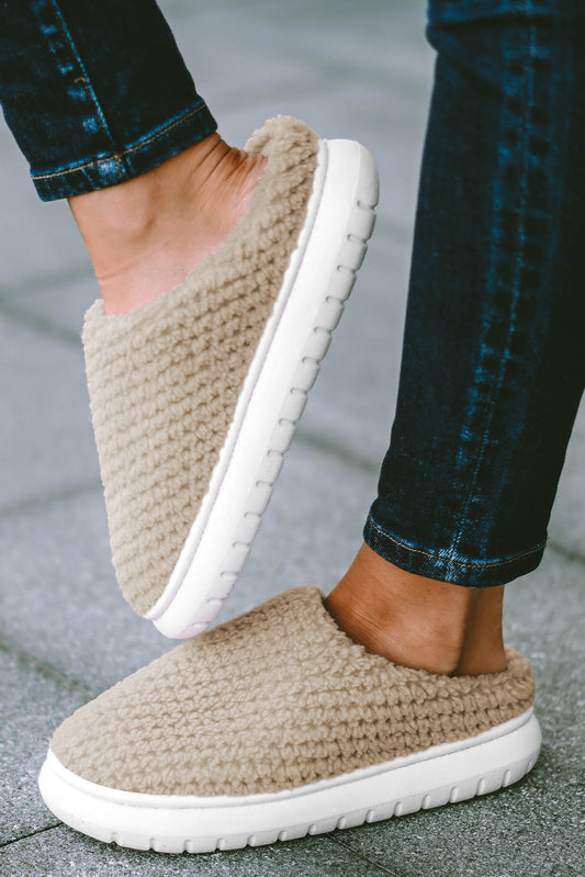 Apricot Plain Casual Knit Winter Slippers