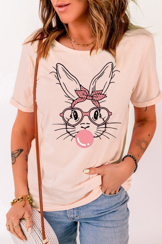 Pink Easter Day Bunny Graphic Crew Neck Tee