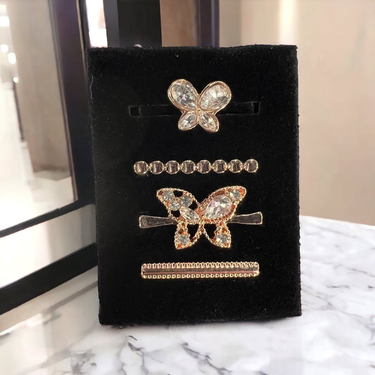 4 Piece Rose Gold Jeweled Butterfly Watch Band Charm Set