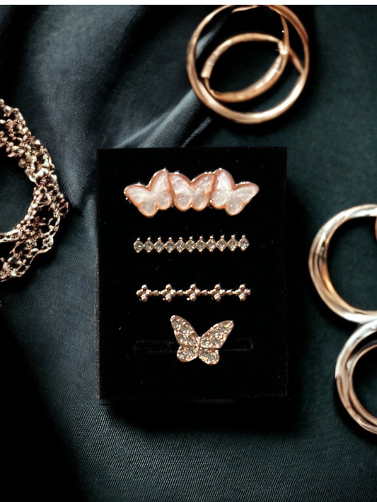 4 Piece Rose Gold Butterfly Watch Band Charm Set
