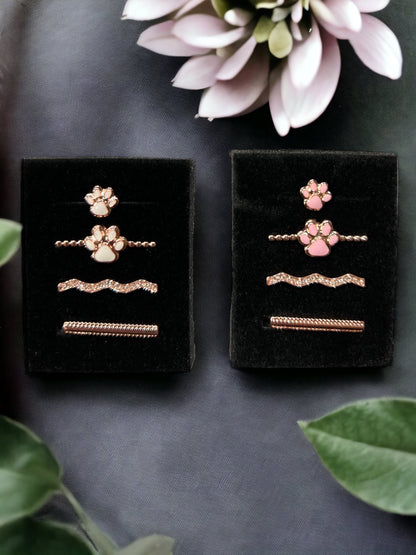 4 Piece Rose Gold Paw Print Watch Band Charm Set
