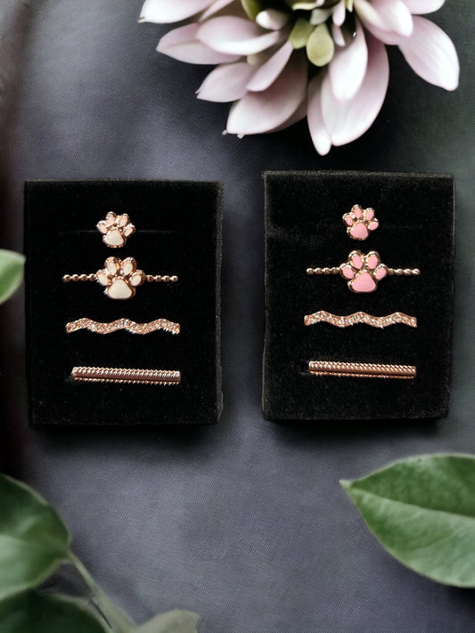 4 Piece Rose Gold Paw Print Watch Band Charm Set