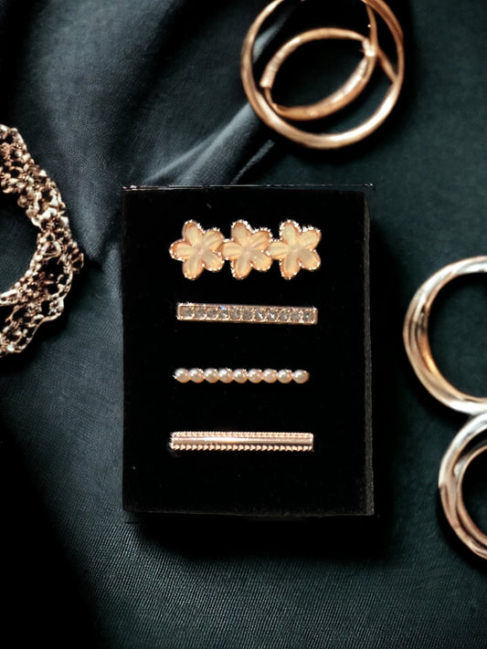 4 Piece Rose Gold Floral Watch Charm Set